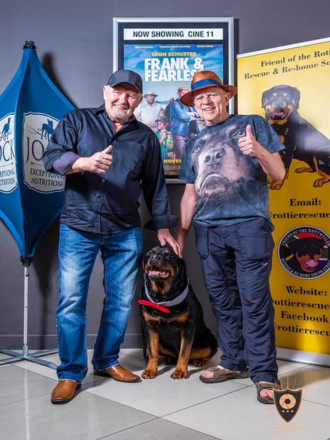 Adam the Rottweiler with Leon Schuster and Gray Hofmeyr