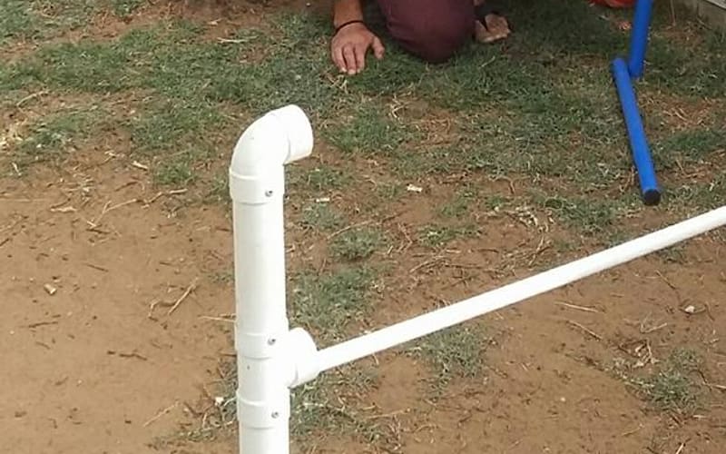 A dog clearing an agility jump at the training centre